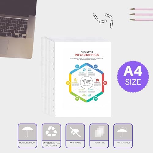 Image of Shuban Sheet Protectors Top Loading, Clear, Reinforced 11-Hole, Acid-Free, Archival Safe for Documents and Photos (70 Micron - 50 Pcs)