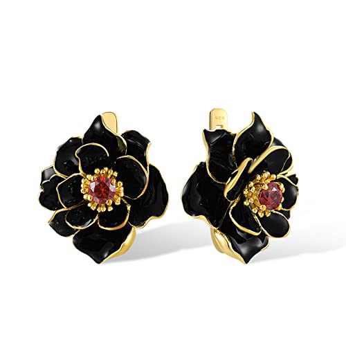 Santuzza Sterling Silver Gemstone Enamel Flower Earrings