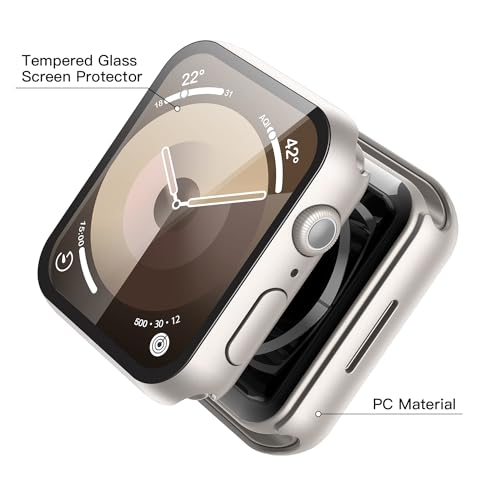 Image of Misxi Case with Screen Protector for 45mm Apple Watch Series 9 /8 /7 | 2-Pack Cover with Tempered Glass for 9 /8 /7, Scratch Resistant Sensitive Touch Protection, Starlight