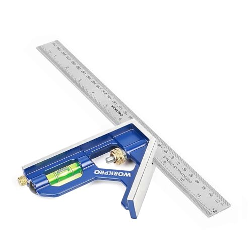 WORKPRO Règle d'angle de Combinaison, Equerre à Combinaison 300mm en Acier Inoxydable, Équerre Combinée avec Niveau à Bulle et Tire-Lignes Pratique,...