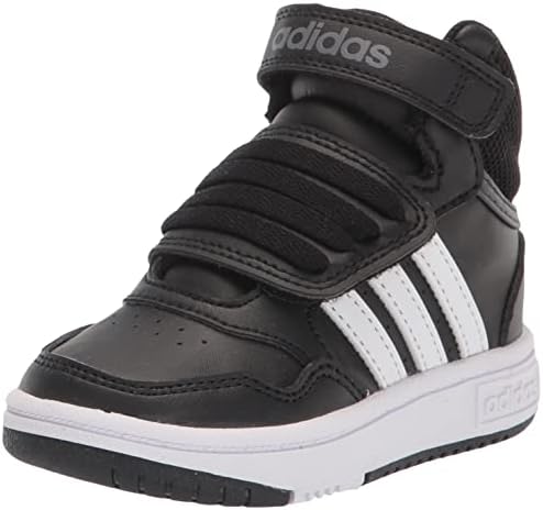 adidas Kids Hoops 3.0 Mid Basketball Shoe, Black/White/Grey (Cross Strap), 9 US Unisex Toddler