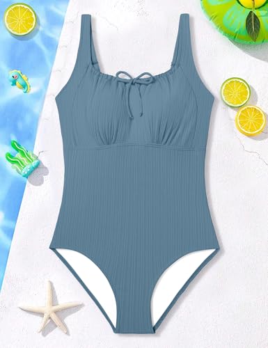 Image of CRISONE Girls One Piece Swimsuits Adjustable Straps Bathing Suit Color Block Padded Pool Beach Swimwear 9-16Y