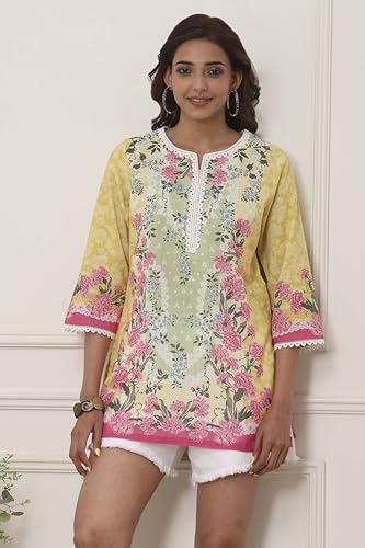 Image of BIBA Women Cotton Printed Straight Short Kurta