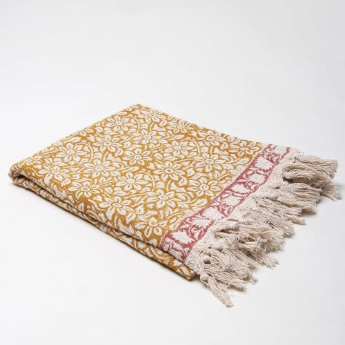 Image of Cotton Sofa Throw for Bedroom Yellow Flower Print Blanket - Soft and Cozy 50x70 Inches, Perfect for Home Decor, Couch, or Bed AC Comforter (Multi-Color 07)