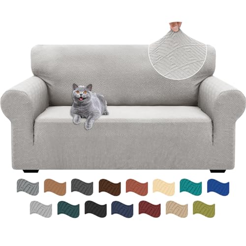 Ystyle Funda Sofa 2 Plazas Ajustable, Fundas para Sofa Elasticas, Funda De Sofa Anti Gatos Perros, Sofa Cover con Reposabrazos, Jacquard Fundas Cubre Sofa Ntideslizante Lavable, Sliver Gris