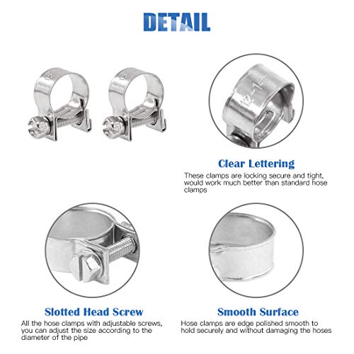 Glarks 12Pack 12-14mm Stainless Steel Mini Fuel Injection Hose Clamps Adjustable Pipe Hose Clip Tube Clamps Set (15/32''-9/16'' Dia) - Image 4