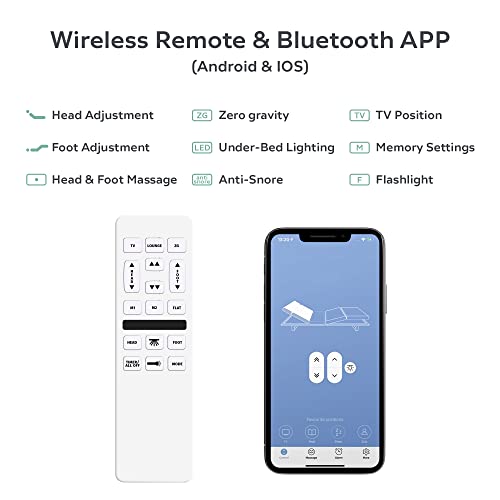 Renanim Adjustable Bed Frame With 12" Mattress Included Electric Massage - Usb, Under Bed Light, Luxury Cooling Gel Memory Foam Mattress, Zero Gravity, App Control, Head And Foot Reclining Base Full #TOP4