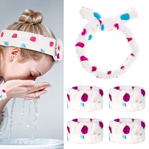 Fuyamp 5 Pcs Spa Headband Face Washing Wristband Set Face Wash Headband And Matching Wrist Washband Facial Makeup Head Band Wristband For Women Girls Washing Face Shower Hair Accessories #TOP6
