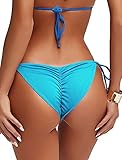 KIWI RATA Women's Brazilian Bikini Bottom Sexy Tie Side Swimsuit Ruched Thong Swimwear Bathing Suit Black Micro Bikinis