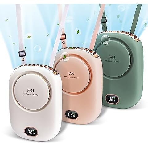 PiKaPiKaP 3 Pack Portable Neck Fan, Hanging Neck Fan Hands Free with Adjustable Lanyard and Bracket, USB Rechargeable Bladeless Mini Fans Portable(White+Pink+Green) Cover