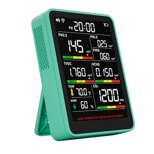Air Quality Monitor Indoor,16-in-1 Smart Air Quality Tester with PM 2.5, CO2, TVOC, HCHO, PM1, AQI, PM10, Temperature & Humidity, Real Time Display, Battery Powered, for Home & Office