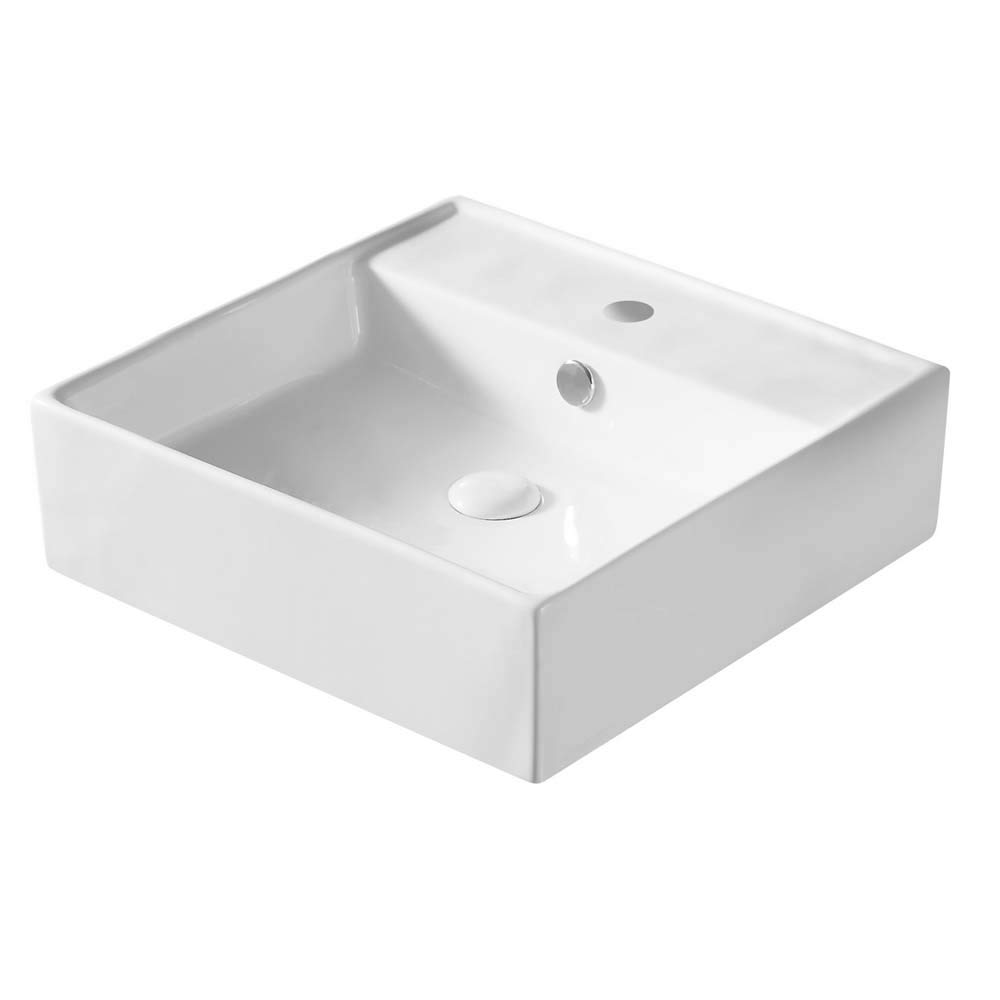 Lavabo de apoyo de diseño cuadrado La40 46,5x46,5 cm con acabado cerámico premium