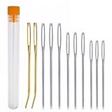 DELUXEFOX ジャンボとじ針 かぎ針 編みダーニング針 (11本セット) ウール針 毛糸とじ針 ステッチ針 編み物とじ針 ステンレス製 防錆 裁縫、縫製、工芸プロジェクト用の糸通し針 保存ボトル付き