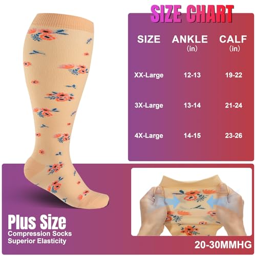 Image of bropite 3 /4 Pairs Plus Size Compression Socks Extra Wide Calf Women&Men 20-30mmHg Support Dancing Cycling Running Climbing