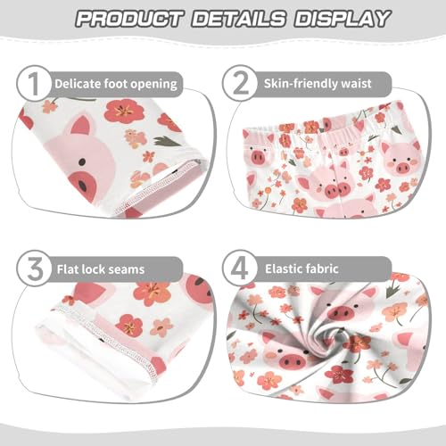 Pig Face Girls' Leggings Toddler Doodles Pink Flowers Kids Yoga Pants Dance Active Tights 4T3