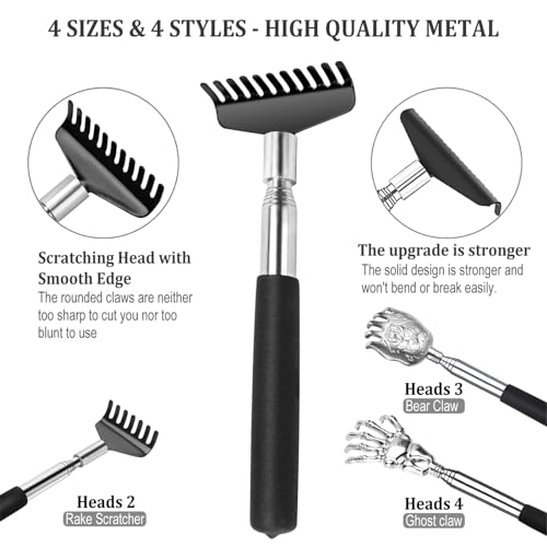 Image of Oversized Back Scratcher Gift Set, 4 Pack Portable Extendable Stainless Steel Telescoping Massage Tool, Gift /Stocking Stuffers for Men Women