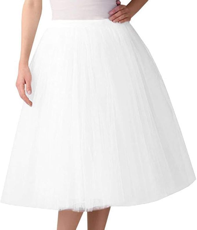 weißer weiß Tüllrock Damen Midi Petticoat 50Er Karneval Tütü tüll Rock Kostüm Retro 3-Lagig Retro Tutu Ballett Knielang Lang Unterrock...