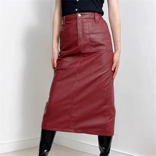 Women Genuine Leather Maxi Skirt Long Length Pencil Style Big Pocket Slit High Waist Fashion Skirt Black4