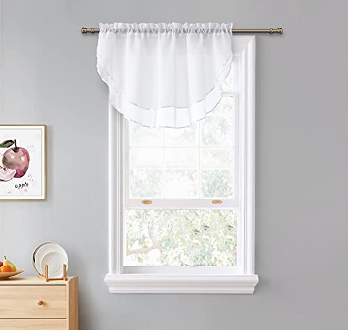 GoodGram High-End Semi Sheer Voile Custom Window Treatments Assorted Colors & Sizes (White, Single Ascot Valance)