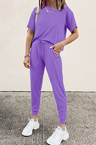 PRETTYGARDEN Women's Two Piece Sets 2025 Summer Spring Jogger Pants Travel Vacation Lounge Outfits Airplane Matching Clothes