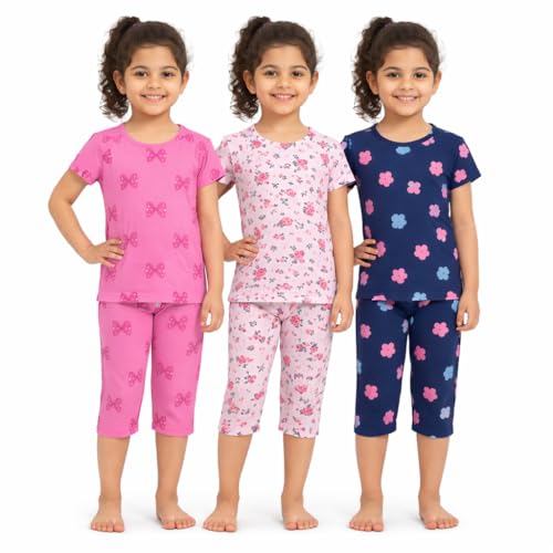 Image of NammaBaby Girl's Cotton Graphic Print Night Suit and Payjama Set - Multipack