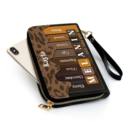 Personalized Leather Wallet for Women – Custom African Pride Clutch with Name – Elegant African Queen Gift – African American Art Wallet – Gift for Mom (Melanin)4