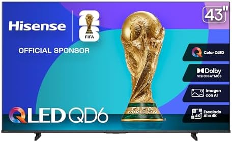 Hisense Television QD6QFM (Modelo 2025) Pantalla 43 Pulgadas,QLED Smart Fire TV UHD 4K,Control Remoto por Voz con Alexa,Escalado AI a 4K,Dolby Vision Atmos, Modo de Juego Plus