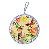 Home-X Decorative Ceramic Trivet with Hanging Loop | Monarch Butterfly, Bird and Garden Flower Desig