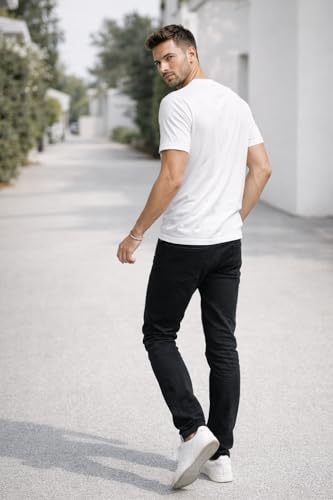 Image of Mens T Shirt Premium Cotton Slim Fit Crew Neck Short Sleeve Casual Basic Tee Soft Breathable Everyday Essential