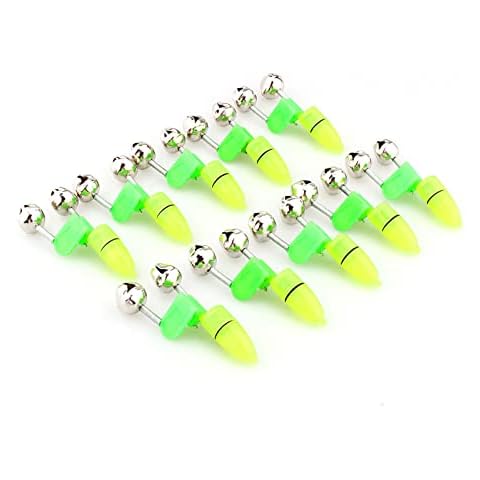 huaer Fishing Rod Bell, 10pcs Fishing Alarm Light LED Twin Bells Night Fishing Accessory LED Light Rod Tip Fish Ring Bite Double Bells Lure Indicator Alarm Fishing Pole Assembly Green Cover