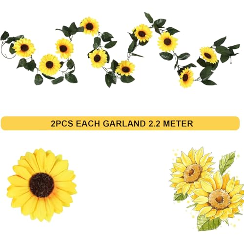 Image of TIED RIBBONS Set of 2 Artificial Sunflower Garland with Hanging String 10 Flowers (2.2 Meter) Garland for Decoration Wall Door Hanging Home Decor Balcony Indoor Outdoor Office Craft Decorative Items