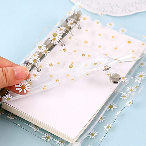 JIHUOO A6 Gänseblümchen Klar Ringbuchordner Ringbuchhülle Ringbuch Notizbuch Hülle Binder Abdeckung mit Schnappen