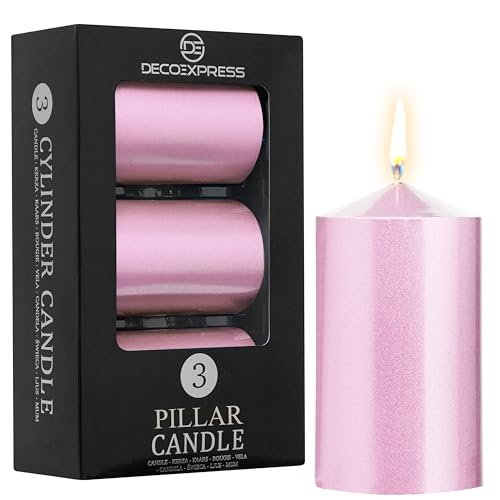 DECO EXPRESS Metallic Stumpenkerzen Set, 3er-Pack, Kerzen Lange...