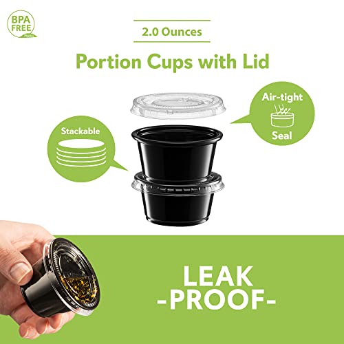 Image of 2 oz - Black Diposable Plastic Portion Cups With Lids, Small Mini 100 Sets