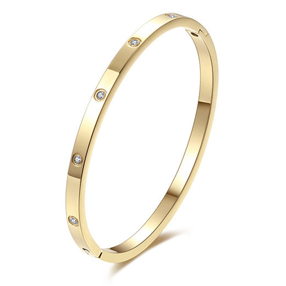 CCAIPU 18K Gold Plattiert Armreif für Damen, 4MM Titanium Stahl Kristall Armband Freundschaft Geschenke für Frauen Mutter Mädchen