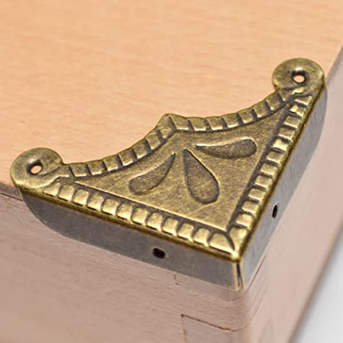 Image of 12 Pcs Vintage Bronze Corner Protectors Decorative Metal Edge Covers Antique Safety Guards Retro Right Angle Bracket with Nails for Furniture Edge Wood Case Corner Jewelry Box (Side Length:1-1 /2 inch)