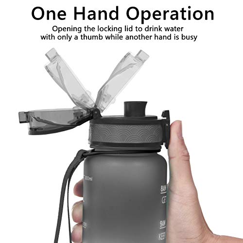 flintronic 1000 ml Lekvrije Beste Sport Waterfles Lek Proof, BPA Gratis Tritan Plastic Milieuvriendelijke Drinkflessen met Filter & Time Marker, One Click Flip Deksel, Deksel voor Gym Yoga Fitness Camping - Image 6