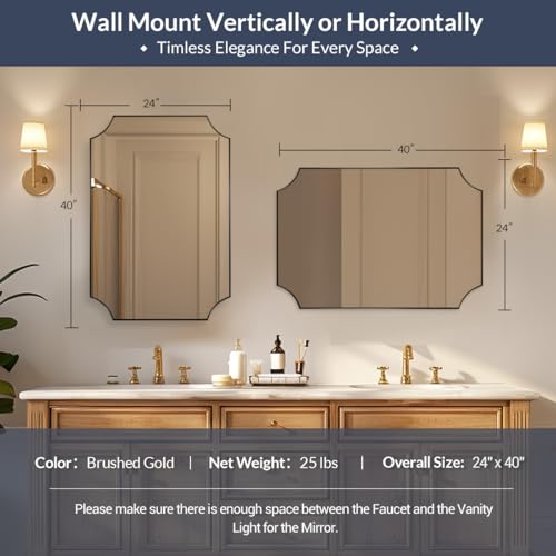 Image of MIRRORART Contemporary Scalloped Black Bathroom Mirror 24x40'' /Oblong