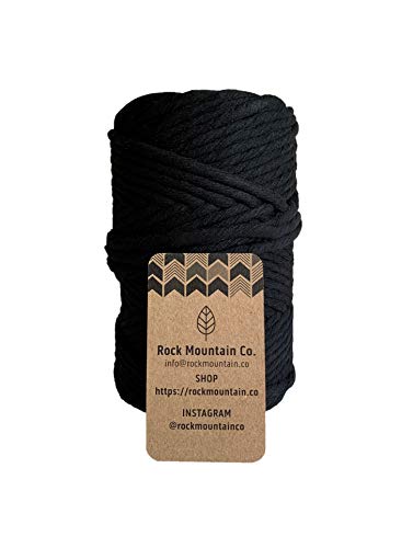 6mm Single Strand Macrame Cord/Recycled 100% Cotton Fiber Art Rope - Black