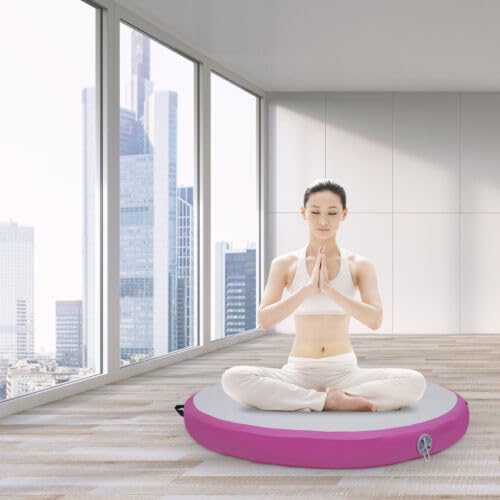 Tappetino gonfiabile, per sport, yoga, allenamento, ginnastica, con pompa, rotondo, per yoga, per la casa, la palestra, l'allenamento, lo sport, 100 x 10 cm, rosa