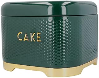 KitchenCraft Cake Storage Tin with Lid, Hunter Green & Gold, 26 x 26 x 20cm