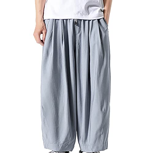 Hakama - Pantalones cargo para hombre, con tirantes, para el tiempo libre, para verano, ligeros, 3/4, para exteriores, holgados, de talla larga, con bolsillos, monocolor, chinos, para entrenamiento
