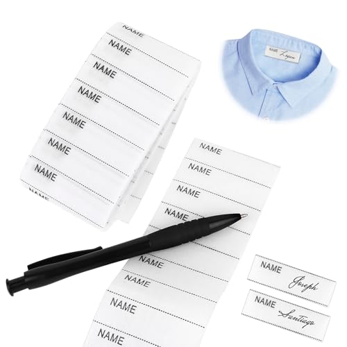 200 Piezas Etiquetas con Nombre, Personalizadas de Ropa, Termoadhesiva Lavable de Tela, Escribible para Planchar, con Bolígrafo para Escuelas, Casa, Camisetas, Pantalones