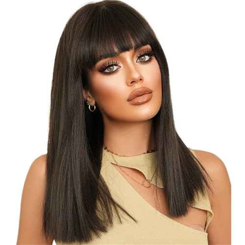 Perruque naturelle coupe clavicule noire pour masquer la perte de cheveux facilement