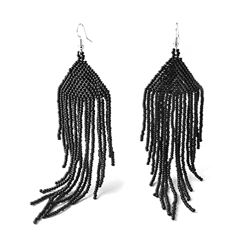 Handmade Beaded Tassel Earrings - Boho Drop Fringe Earrings for Women, Native American Indian Earrings
