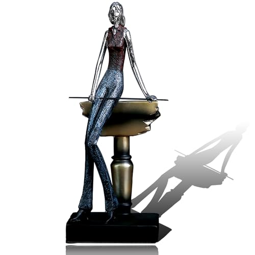 SecondWinterDJ Billiards Man Woman Statues Boy Girls Player Sculpture, Creative Snooker Characters Figurines Pool Cue Home Decor, Art Figure Desktop Decorations, Desk Ornaments for Home Office (Lady)