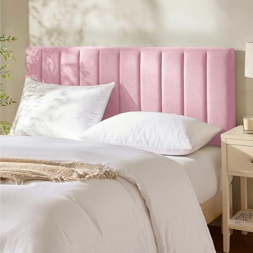 Hearth & Harbor Upholstered Full Headboard - Easy Assemble Channel Stitched Headboard Full Size - Wall Mounted Headboards with 3D Soundproof Wall Panels Peel & Stick Floating Headboards Pink