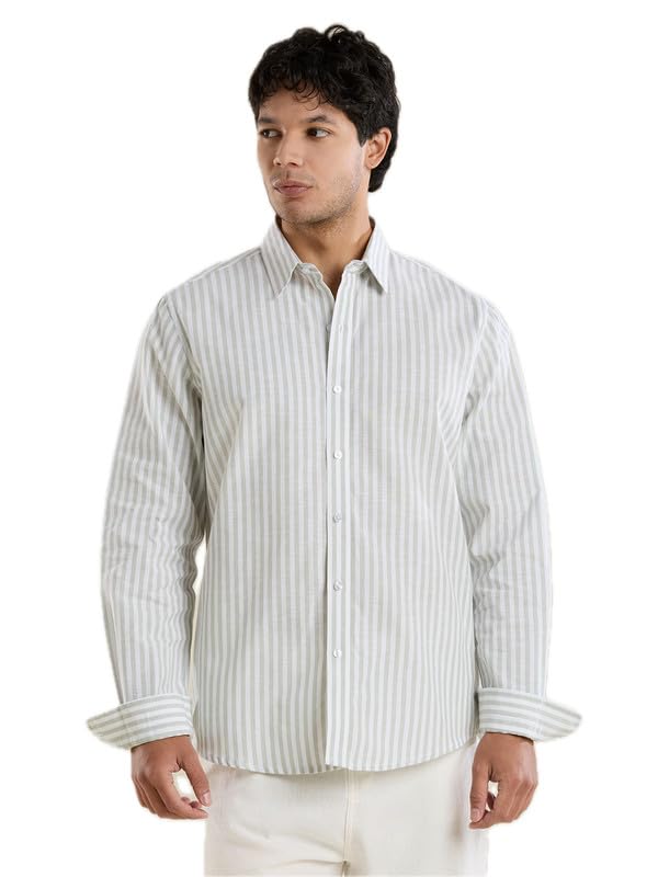 Image of Mark & Albert Mens Striped Linen Casual Shirt | Full Sleeves Mens Shirts | Stylish Shirt for Men