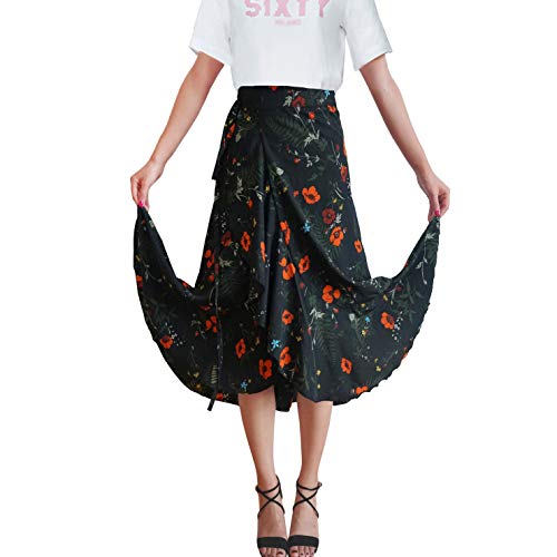 Magilona - Falda larga para mujer, gasa, con lazo ajustable, voluminosa, para verano/playa, estilo bohemio, diseño floral Cover