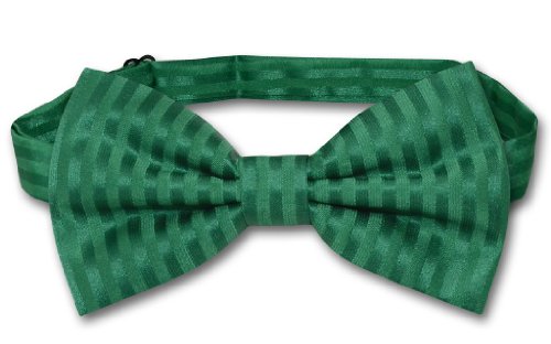 Vesuvio Napoli BOWTie EMERALD GREEN Color Striped Vertical Stripes Men's Bow Tie